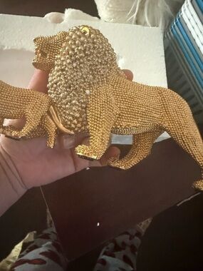 Gold Beaded Lion Figurine Accent